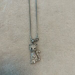 Silver diamond cat necklace